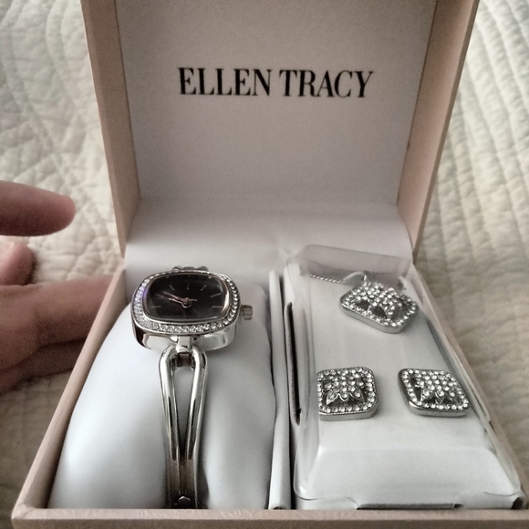 Ellen Tracy Silver Watch, Necklace and Earrings Jewelry Set - Picture 12 of 12